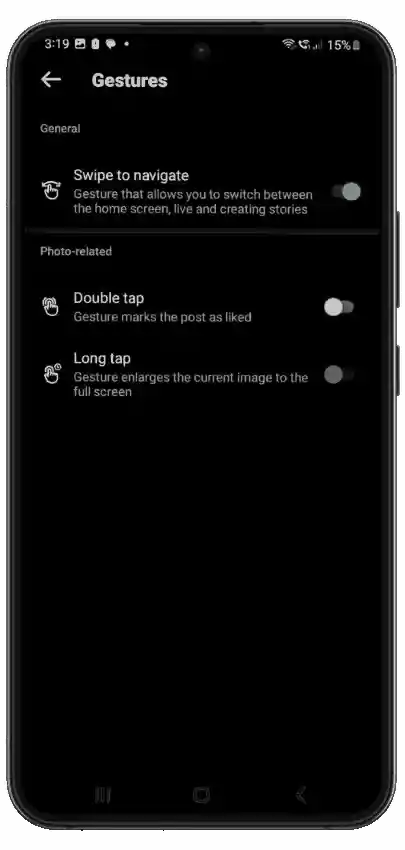 Phone image showcasing gestures feature of Apk.