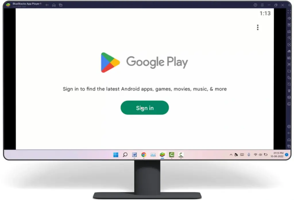 PC image showcase Signing in with Google account in Emulator.